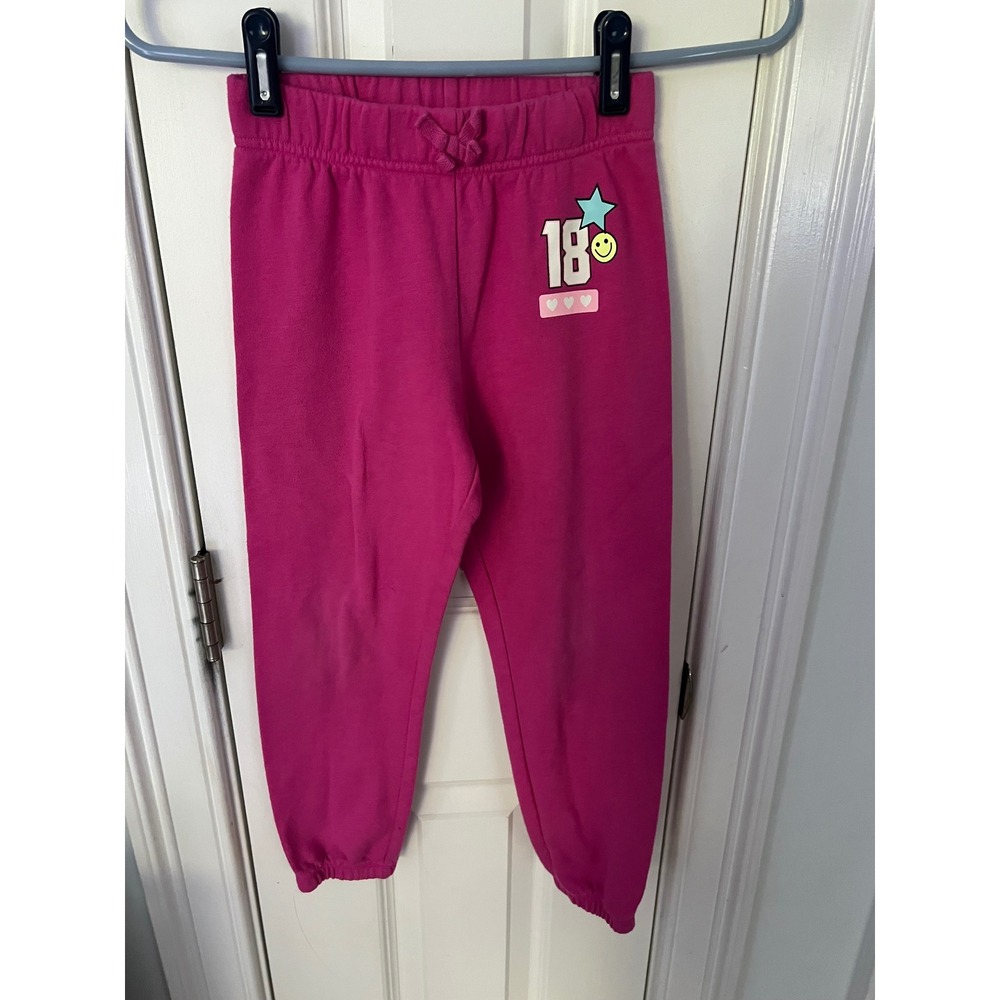 The Childrens Place Girls Pink Fleece Jogger Sweatpants Smiley Star Size 5/6 S